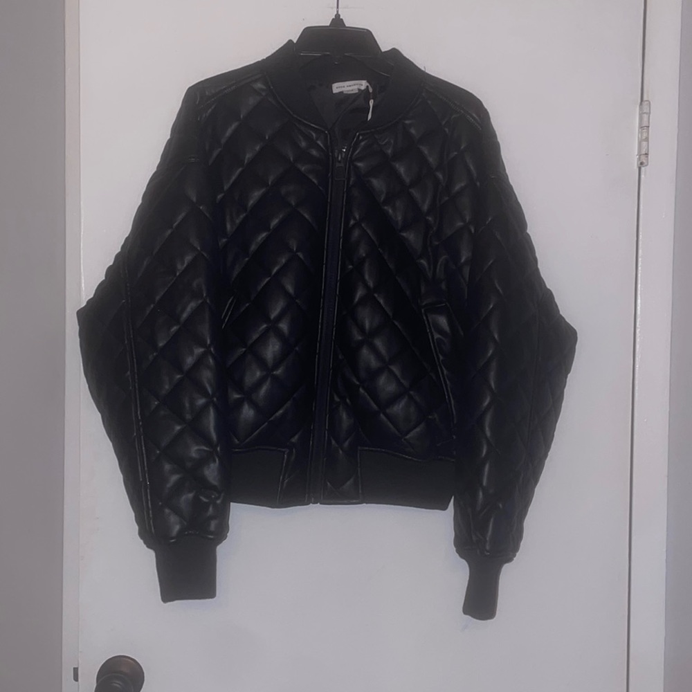Good American Black Quilted Bomber Jacket